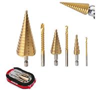 6Pcs Titanium Plating Drill Bit Set with Box,HSS High Speed Steel Unibit Drill Bits Set,Multiple Hole Stepped Up Bits for Plastic,Wood,Sheet Metal Hole Drilling (Boxed)