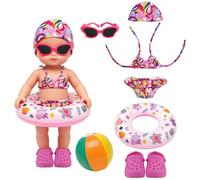 6PCS Traje de Baño para Muñecas,Set de natación para muñecas,Bañador para muñecas,con Bañador,Sombrero,Gafas,Zapatillas,Conjunto de Baño para bañera Baby Born,para bebés de 35-43 cm