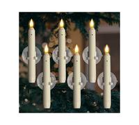 6PCS Window Candles with Sensor Dusk to Dawn - Ivory Stripped Candlesticks with Suction Cups, Battery Operated Flameless LED Taper Candles for Christm