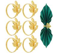 6Piezas Anillos Servilleteros de Metal, Anillos de Servilleta, Servilleteros de Hoja Aro de Servilleta Hebilla decoración de Mesa para Bodas, Navidad, Reuniones Familiares, Cenas(Dorado)