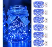 6Piezas Cadena de Luces LED Pilas con Temporizador, 2M/20 LEDs 3Modos fairy lights,Impermeable Plata Alambre Guirnalda Luces Micro, Luces Decorativas de Navidad Halloween Boda Mason Jar botellas