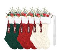 6pzs Calcetines Navidad Chimenea Medias Navideñas De Lana Tejida Con Etiquetas Con Nombre Christmas Stockings Bolsas Regalo Calcetines Colgantes Navideño Para Decoracion Árbol (Red+Green+White)
