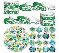 6sisc Juego de 82 pines de silicona para pulsera del Día Mundial de la Tierra, pulseras de Save Our Planet, botones de pulsera, insignias esmaltadas, calcomanías de vinilo para amor, tierra,