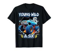 6th Birthday Monster Truck Young Wild and Six 6 Year Old Camiseta