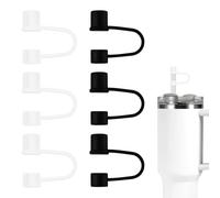 6uds Cubiertas de Silicona para Pajitas para Stanley Cup 30 y 40oz, 10mm Tapas para Pajitas a Prueba de Fugas Puntas para Pajitas Reutilizables para Stanley Cup Accesorios (Negro, Blanco)