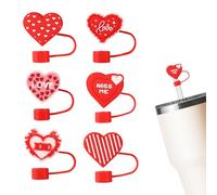 6uds Fundas para Pajitas en Corazón para Stanley, Adornos de Pajitas de PVC para el día de San Valentín Tapa de Pajita con Corazón para Stanley Taza de 30 oz y 40 oz