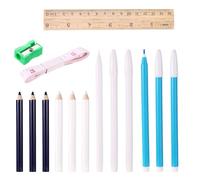 6uds Lápices Marcadores Tela para Costura, Rotulador de Tiza de Sastre Lavable Blanco y Azul, 6 Marcadores Tela Solubles en Agua con Sacapuntas, Regla para Manualidades Sastrería y Acolchado