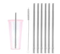 6uds Pajitas Acero Inoxidable para Starbucks Vaso Frío Venti 24 oz, Reutilizables y Sin BPA Pajitas Acero Inoxidable Repuesto con Cepillo Limpieza para Starbucks(Plateadas)