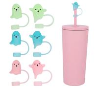 6uds Tapas Paja Fantasma Halloween para Stanley Vasos, Tapas Silicona Luminosa 10mm para Stanley Pajitas de 20/30/40oz Divertidas Decoraciones Vasos Halloween y Regalos Fiesta (3 Colores)