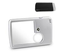 6X 3X tarjeta de crédito forma lupa ligera de lectura LED iluminada lupa de bolsillo de mano joyería lupa con funda de cuero (plata)