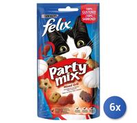 6X Aimento Gato Felix Snack Galletas Party Mix Carne De Res/Pollo/Salmón