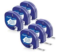 6x Aken Compatible para Dymo Letratag Cinta de Plástico 12mm x 4m Blanco, 91221 S0721610 Compatible para Dymo Letratag LT-100H LT-100T LT-110T XR 200B Etiquetadoras