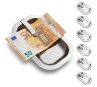 6X Bandeja de Cambio de Acero Inoxidable Porta Cuentas Restaurante, Platillo de Dinero con Pinza Flexible Ideal para Hostelería, Bares, Pack de 6 Unidades