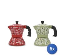 6x Caffetera H&H Azalea Decorada Aluminio Acero Inoxidable 3 Tazas Surtidas