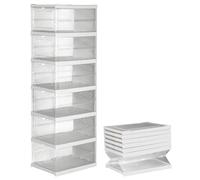 6x Cajas de almacenamiento plegables y apilables | Zapatero | Organizadores de plástico transparente con puerta abatible | Diseño modular, ventilado y resistente para guardar zapatos ropa accesorios