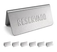 6x Carteles Reservado y Reserved por cada lado para mesa de restaurante, bar. Metálicos 100% Acero inoxidable Letreros, placa para Hosteleria reservar mesas (6x Plata)