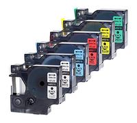 6x Compatible con DYMO D1 45010 45013 45016 45017 45018 45019 Cinta de Etiquetas, 12mm x 7m, para DYMO LabelManager 160 200 210D 220P 260P 400 420P 450 DUO 450D