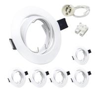 6X Downlights GU10 modernos para techo, marco metálico redondo con acabado blanco para luces empotradas en el techo, focos LED giratorios con inclinación de 30°,240V,recorte Ø68-85 mm sin bombillas