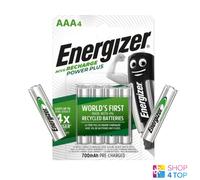 Energizer Recharge Power Plus - Pila Recargable AAA (Paquette de 4) Batería 700 mAh NiMH - precargada - para Dispositivos Uso frecuente y Cientos de recargas - Embalaje 100% reciclable