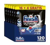 6x Finish Powerball Quantum Ultimate Cápsulas para lavavajillas, limpieza y acción desengrasante de ciclos cortos, 6 paquetes de 20 cápsulas