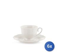 6x H&h Paquetes 6 Tazas Café con El Plato Festoneado Blanc En New Porcelana