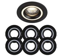 6x Marco Empotrable Negro 900B Ø75 mm Para GU10, Aluminio IP20