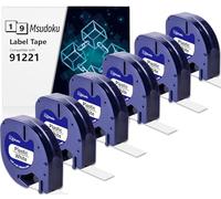 6x Msudoku 91221 Compatible para Dymo 91201 S0721660 Cinta de Escritura para Dymo LetraTag XR Cinta de Etiquetas LT100H LT110T LT100T QX50 XR XM 2000 Plus 200B (12mm x 4m, Negro sobre Blanco)