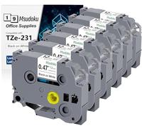 6x Msudoku TZe-231 Compatible con Brother TZe231 TZ231 TZ 12 mm 0.47 Cinta de Etiquetas para Brother PTD200 PTD410 PTH110 PTH105 PTH107B PTH100R