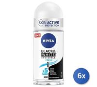 6x Paquete Nivea Black & White Invisible Fresh Roll-On 50 Ml