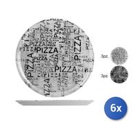 6X Plato De Pizza En Porcelana Decoración Negro/Blanco Cm33, Blanco Y Negro