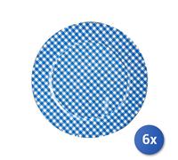 6X Platos Bajos Redondos Con Cuadrados Azules Cerámica 33Cm Hecho En Italia