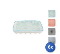 6x Platos Cuadrados H&H Decoración Completa Porcelana Asortidos 15,6 Cm
