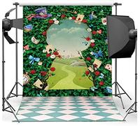 6x8ft Wonderland Telón de Fondo para Fiesta de té Hojas Verdes Rosa país de Las Maravillas Fondo de fotografía Sombrero mágico decoración de Tablero de ajedrez Accesorio cumpleaños para niñas y niños