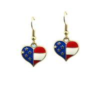 6xAmerican Flag USA Love Heart Dangle Hook Earrings Patriotic Jewelry