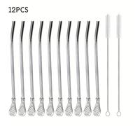 7/12 de acero inoxidable y cepillo de filtro desmontables, de metal reutilizables, adecuadas para exteriores, camping, mate, té de , café, leche y otras bebidas
