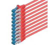 7,5m Cable de Red, Cable Ethernet y LAN SFTP PIMF Cat6a - transmite hasta 10 Gigabit por Segundo y es Adecuado para switches, routers, módems con Entrada RJ45, rojo - 10 piezas