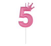 7,8cm Velas Números Cumpleaños, 3D Velas Cumpleaños Numeros con Decoración de Corona Grande Decoración para Tartas Velas Numeros para Cumpleaños Boda Aniversario Graduación Fiesta (Rosa, 5)