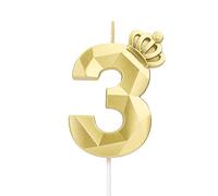 7,9cm Velas Numeros, Velas de Cumpleaños Números con Corona Velas Grandes para Tartas Velas para Decoración de Tartas para Bodas Decoración de Fiestas de Cumpleaños Celebración (Dorado,3)