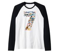 7 años 7º cumpleaños océano mar Animales Figuras número 7 Camiseta Manga Raglan