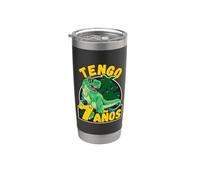 7 Años Cumpleaños Niño Dinosaurio, Tengo 7 Años Séptimo Vaso térmico de acero inoxidable de doble pared
