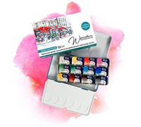 7 Artists Acuarelas Profesionales - 12 x Pastillas Set Acuarelas Urban Sketching | Kit Acuarela Portatil en Caja Metalica | Pack Pintura Acuarela | Watercolor Set