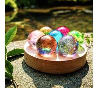 7 bolas de cristal de colores con lámpara LED, soporte de madera, chakras, esferas naturales, luz nocturna, bola de cristal brillante for regalo de cumpleaños, adorno, decoración del hogar(7 disc base