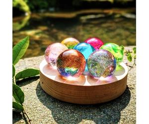 7 bolas de cristal de colores con lámpara LED, soporte de madera, chakras, esferas naturales, luz nocturna, bola de cristal brillante for regalo de cumpleaños, adorno, decoración del hogar(7 disc base