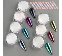 7 Cajas de polvo de uñas de cromo perla Shell holográfico brillo de uñas en polvo Set de inmersión para las uñas de manicura espejo de oro azul rosa púrpura de polvo de uñas