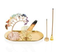 7 Chakra Healing Crystal Tree Incense Holder Palo Santo Holder Sage Burner Brass Ash Catcher for Incense Sticks/Coil Incense/Incense Cones Yoga Meditation Zen Spiritual Room Home Decoration