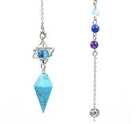 7 Chakra Natural Amatistas Verde Aventurine Merkaba Star & Hexagonal Prism Pendulum Colgante Reiki Healing Charm Jewelry-Howlite blanco_PORCELANA