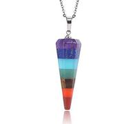 7 Chakra Natural Gem Stone Hexagonal Column Cone Pendant Chain Necklaces,1