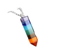 7 Chakra Natural Gem Stone Hexagonal Column Cone Pendant Chain Necklaces,2