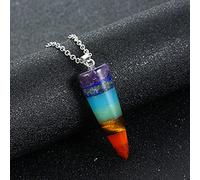 7 Chakra Natural Gem Stone Hexagonal Column Cone Pendant Chain Necklaces,3