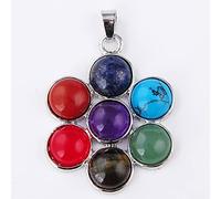 7 Chakra Natural Stone Flower Shape Pendant Necklace for Women Ladies Jewelry Metal Chain
